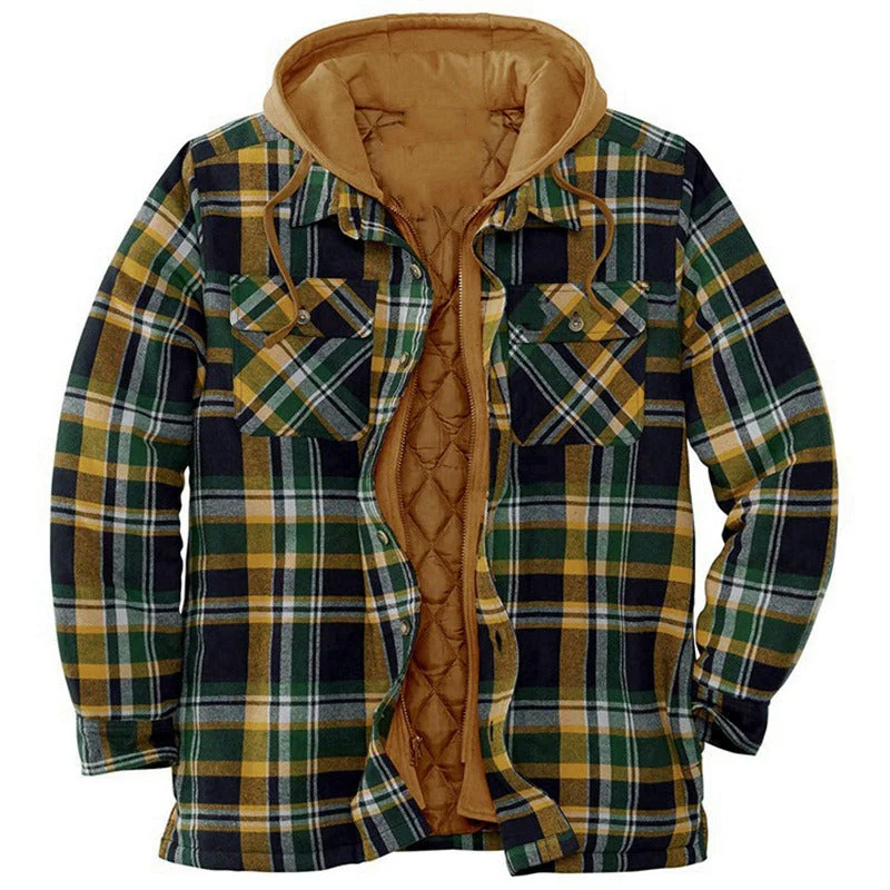 Men's Overshirt Jacket – Relaxed Fit – Checked Flannel – Padded Lining – Hood - Image 3