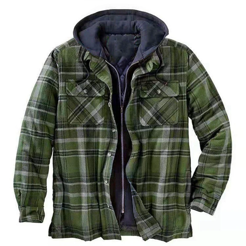 Men's Overshirt Jacket – Relaxed Fit – Checked Flannel – Padded Lining – Hood - Image 4