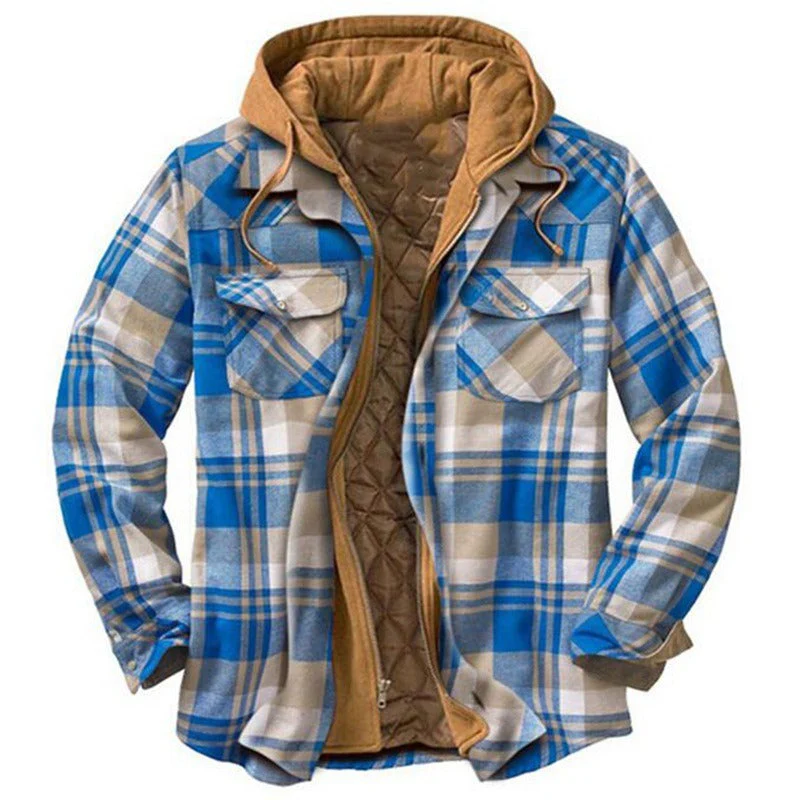 Men's Overshirt Jacket – Relaxed Fit – Checked Flannel – Padded Lining – Hood - Image 6