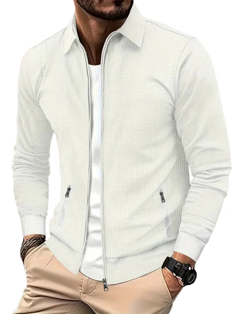 Men's Jacket – Lightweight Texture – Zip Closure – Ribbed Cuffs – Side Pockets with Zipper - Image 3
