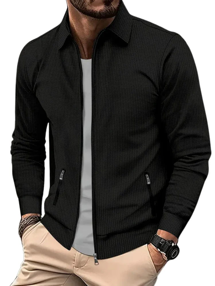 Men's Jacket – Lightweight Texture – Zip Closure – Ribbed Cuffs – Side Pockets with Zipper - Image 4
