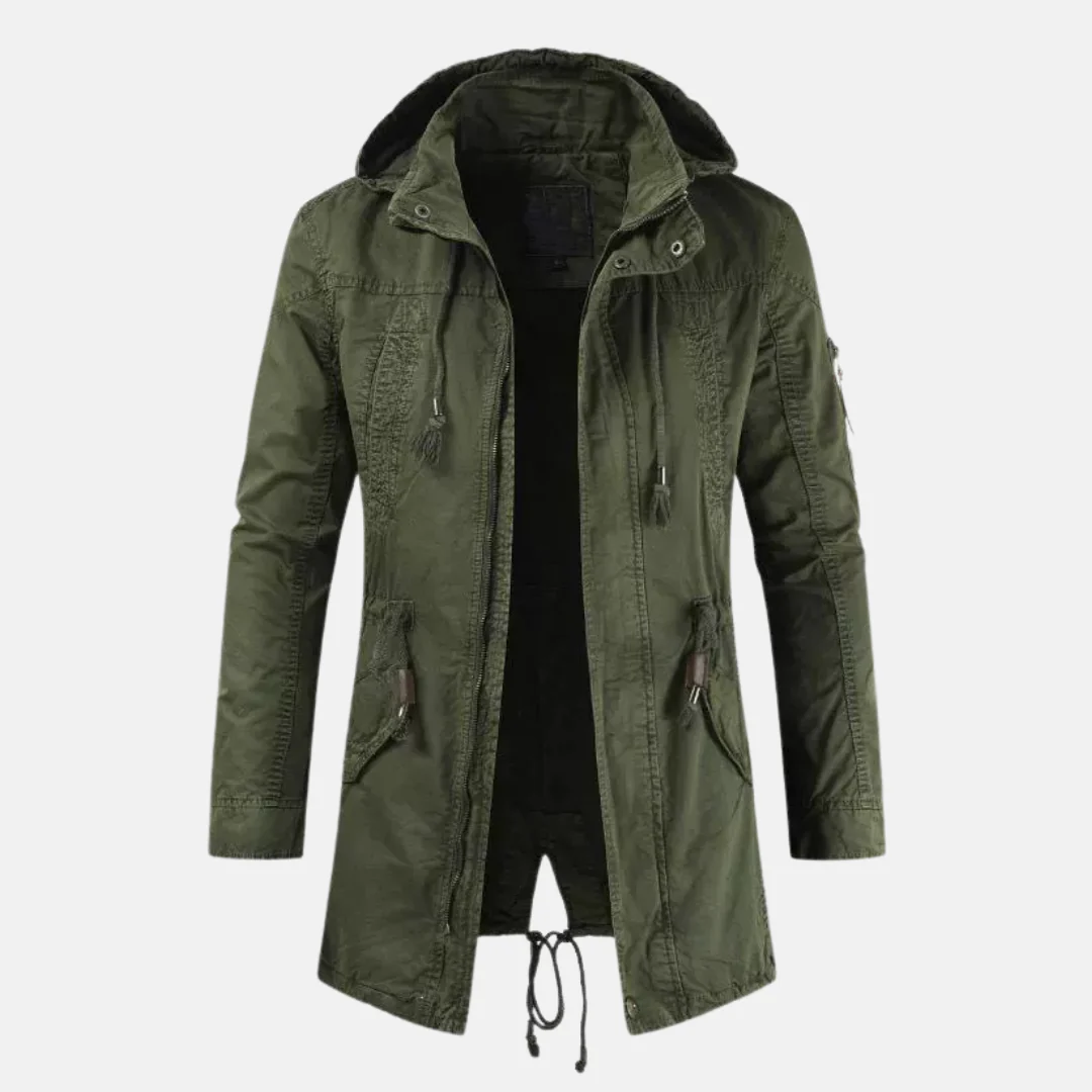 Men's Parka Jacket – Slim Fit – Cotton Blend – Hood – Multiple Pockets – Drawstring - Image 2