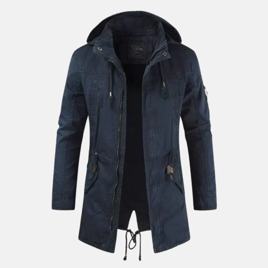 Men's Parka Jacket – Slim Fit – Cotton Blend – Hood – Multiple Pockets – Drawstring - Image 3