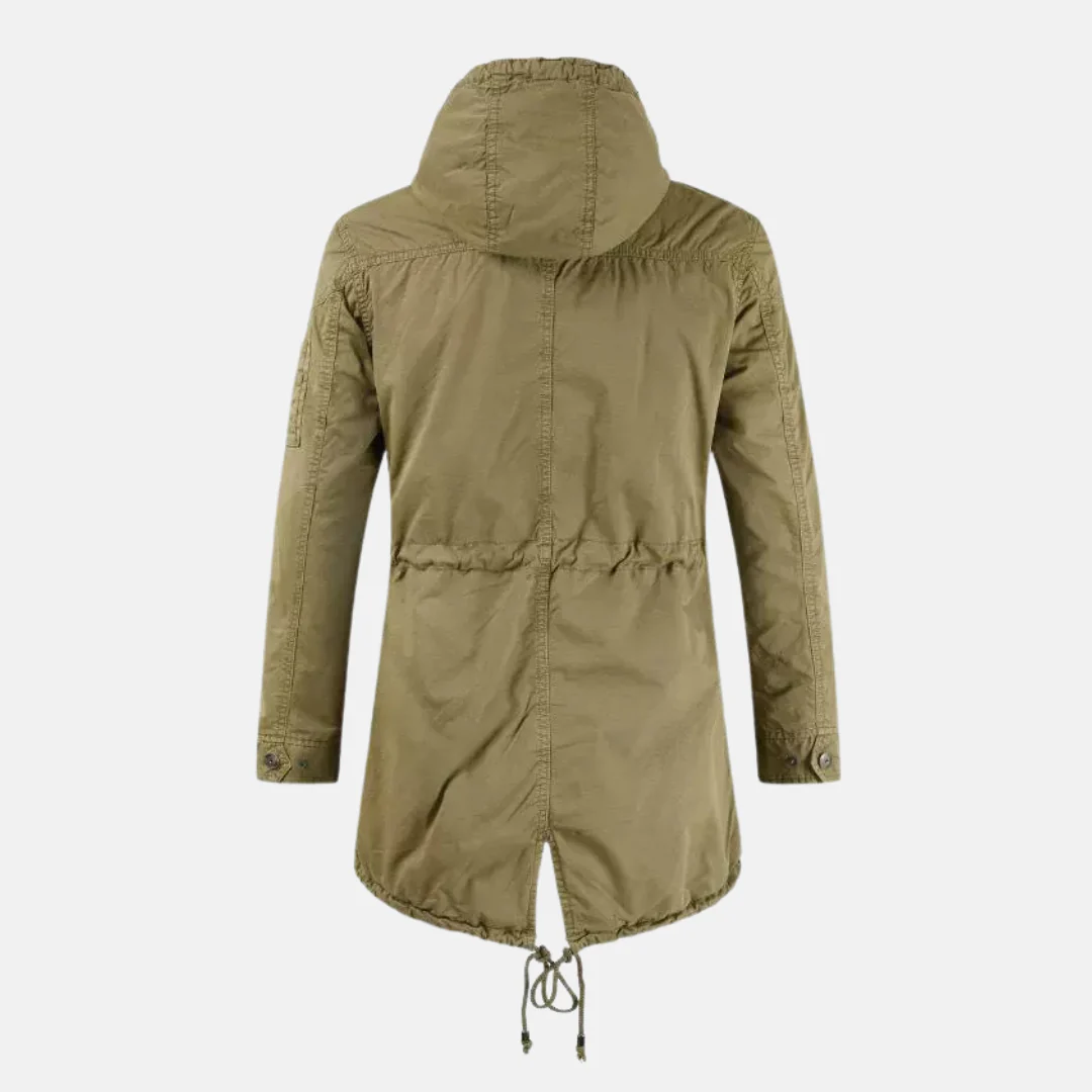 Men's Parka Jacket – Slim Fit – Cotton Blend – Hood – Multiple Pockets – Drawstring - Image 4