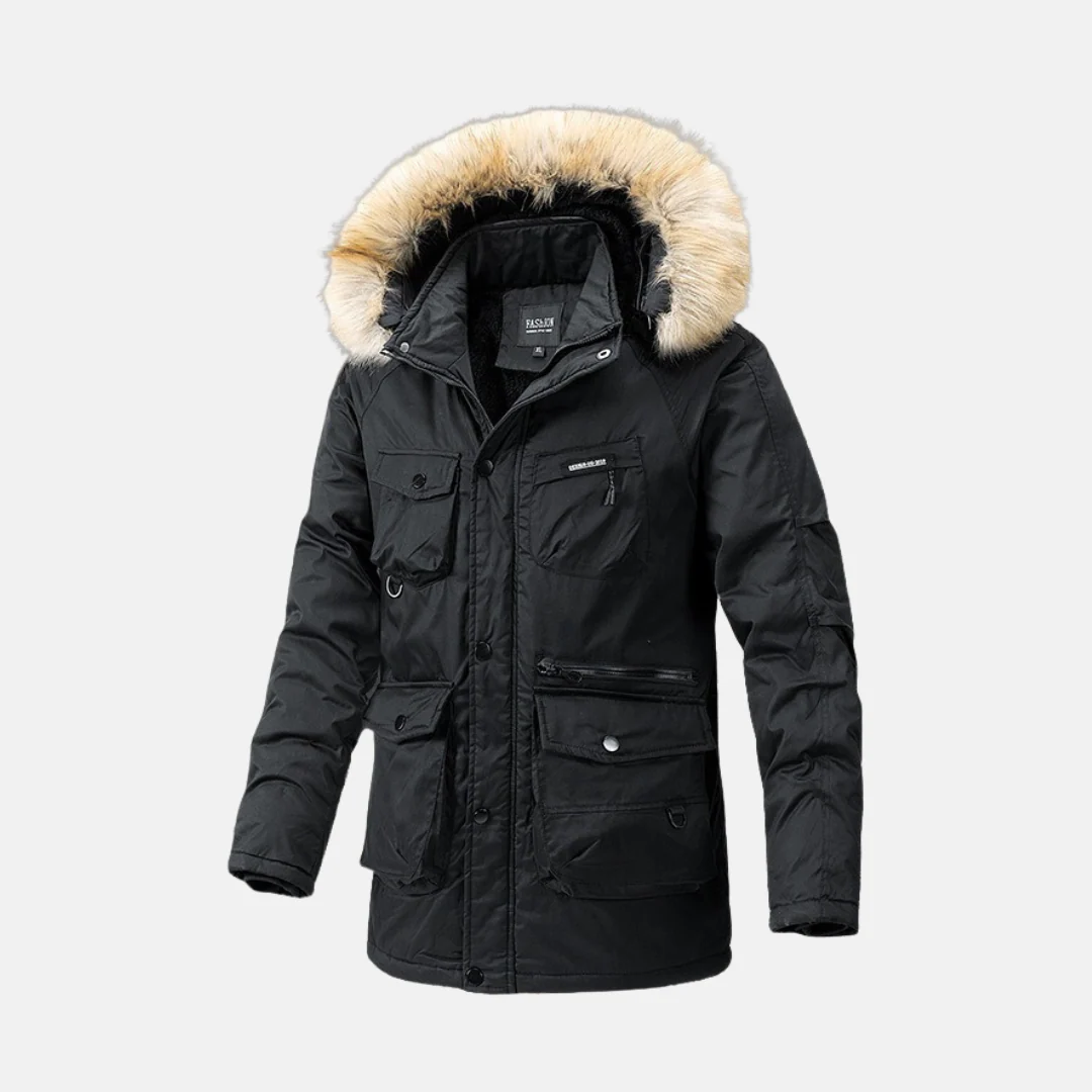 Men's Parka Jacket – Water-Repellent – Loose Fit – Removable Fur Collar – Utility Pockets - Image 3