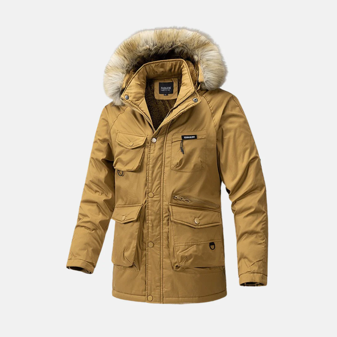 Men's Parka Jacket – Water-Repellent – Loose Fit – Removable Fur Collar – Utility Pockets - Image 4