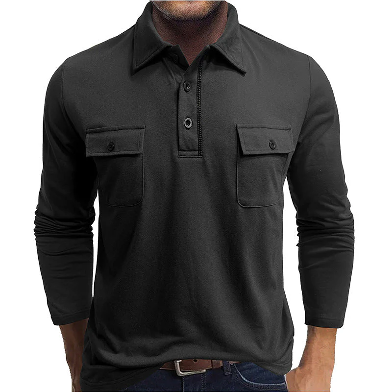 Men's Polo Shirt – Regular Fit – Cotton Blend – Long Sleeve – Double Chest Pockets - Image 2
