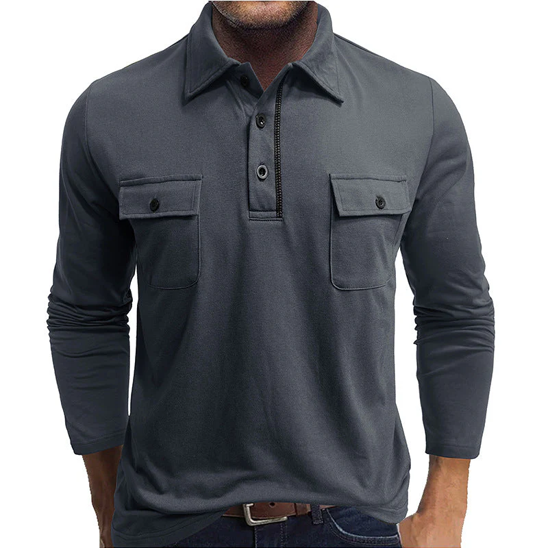 Men's Polo Shirt – Regular Fit – Cotton Blend – Long Sleeve – Double Chest Pockets - Image 4