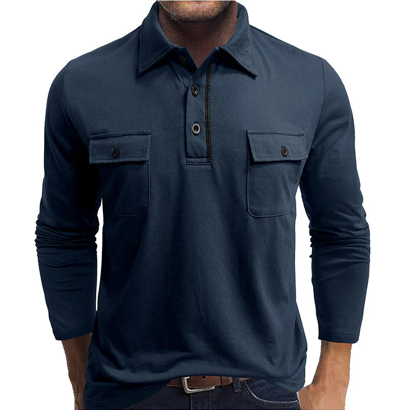 Men's Polo Shirt – Regular Fit – Cotton Blend – Long Sleeve – Double Chest Pockets - Image 5