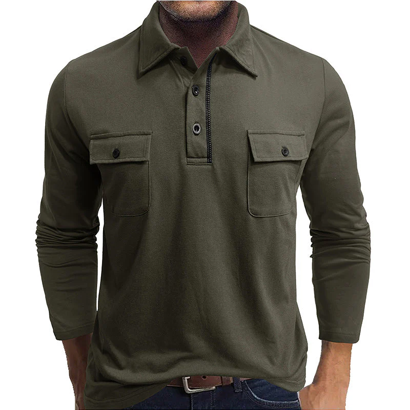 Men's Polo Shirt – Regular Fit – Cotton Blend – Long Sleeve – Double Chest Pockets - Image 6
