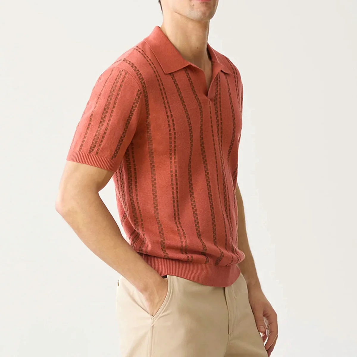 Men's polo shirt – Regular fit – V-neck – Jacquard structure – Short sleeve - Image 2