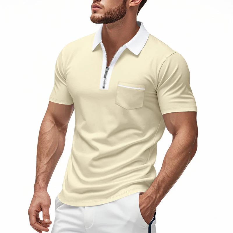 Men's polo shirt – Slim fit – Cotton blend – Zip collar – Casual style - Image 2