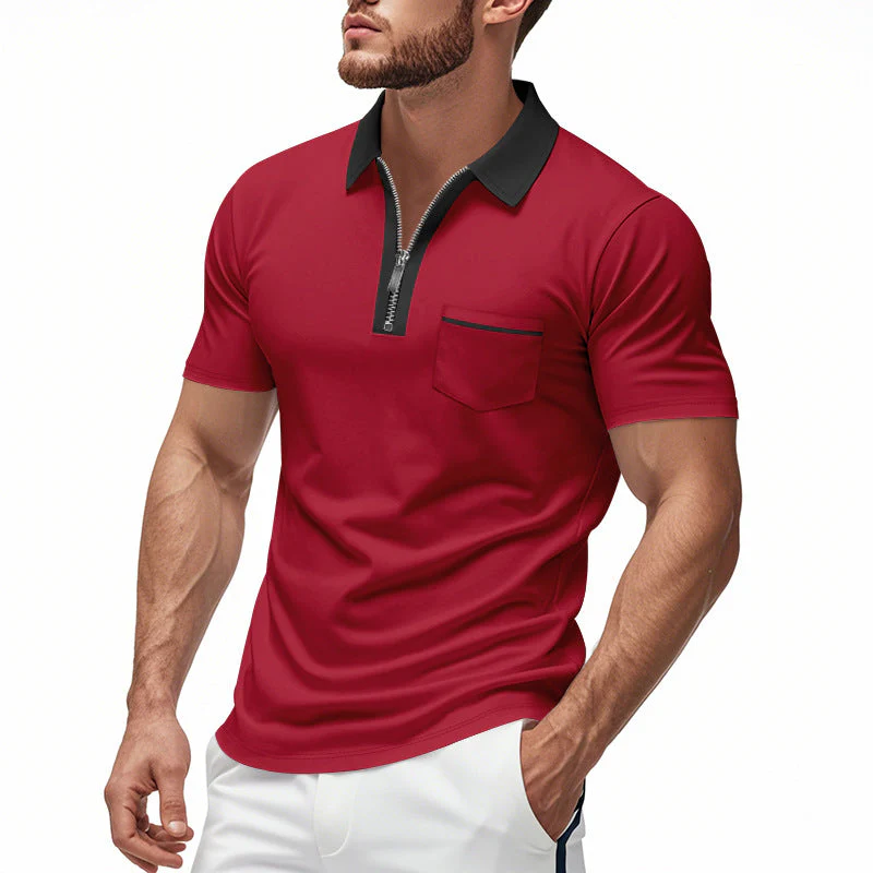 Men's polo shirt – Slim fit – Cotton blend – Zip collar – Casual style - Image 3