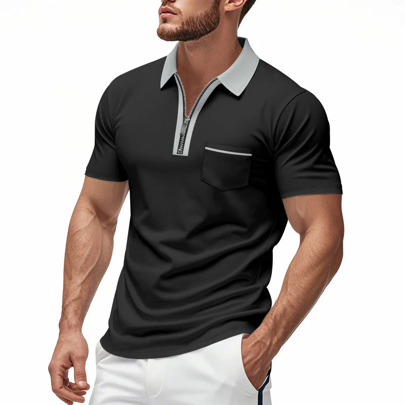 Men's polo shirt – Slim fit – Cotton blend – Zip collar – Casual style - Image 5