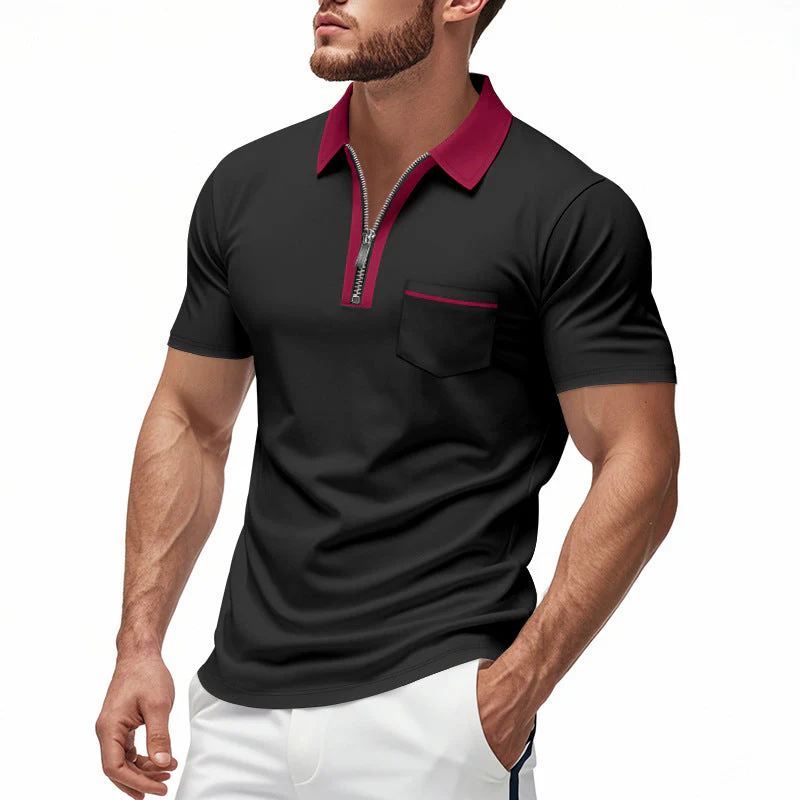 Men's polo shirt – Slim fit – Cotton blend – Zip collar – Casual style - Image 6