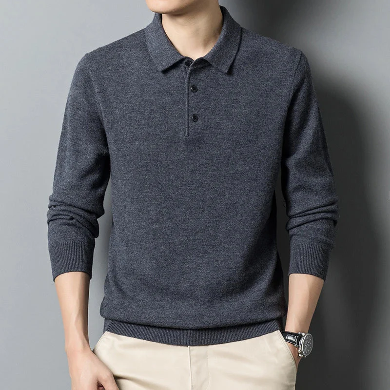 Men's Polo Sweater – Wool Mix – Regular Fit – Collar with Button Closure – Long Sleeves - Image 2
