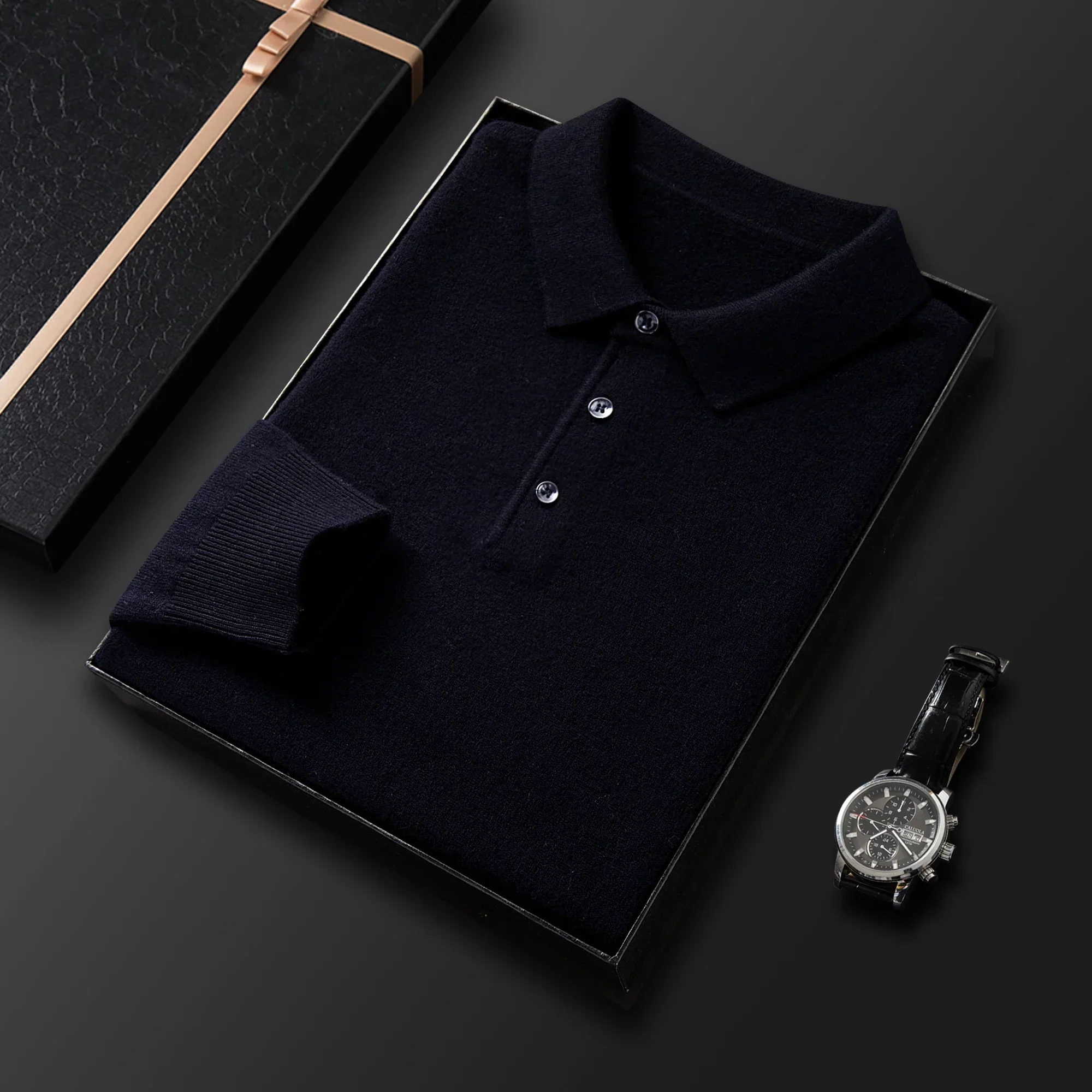 Men's Polo Sweater – Wool Mix – Regular Fit – Collar with Button Closure – Long Sleeves - Image 4