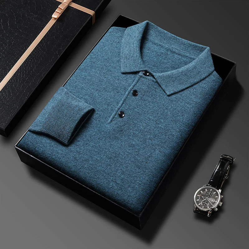 Men's Polo Sweater – Wool Mix – Regular Fit – Collar with Button Closure – Long Sleeves - Image 5