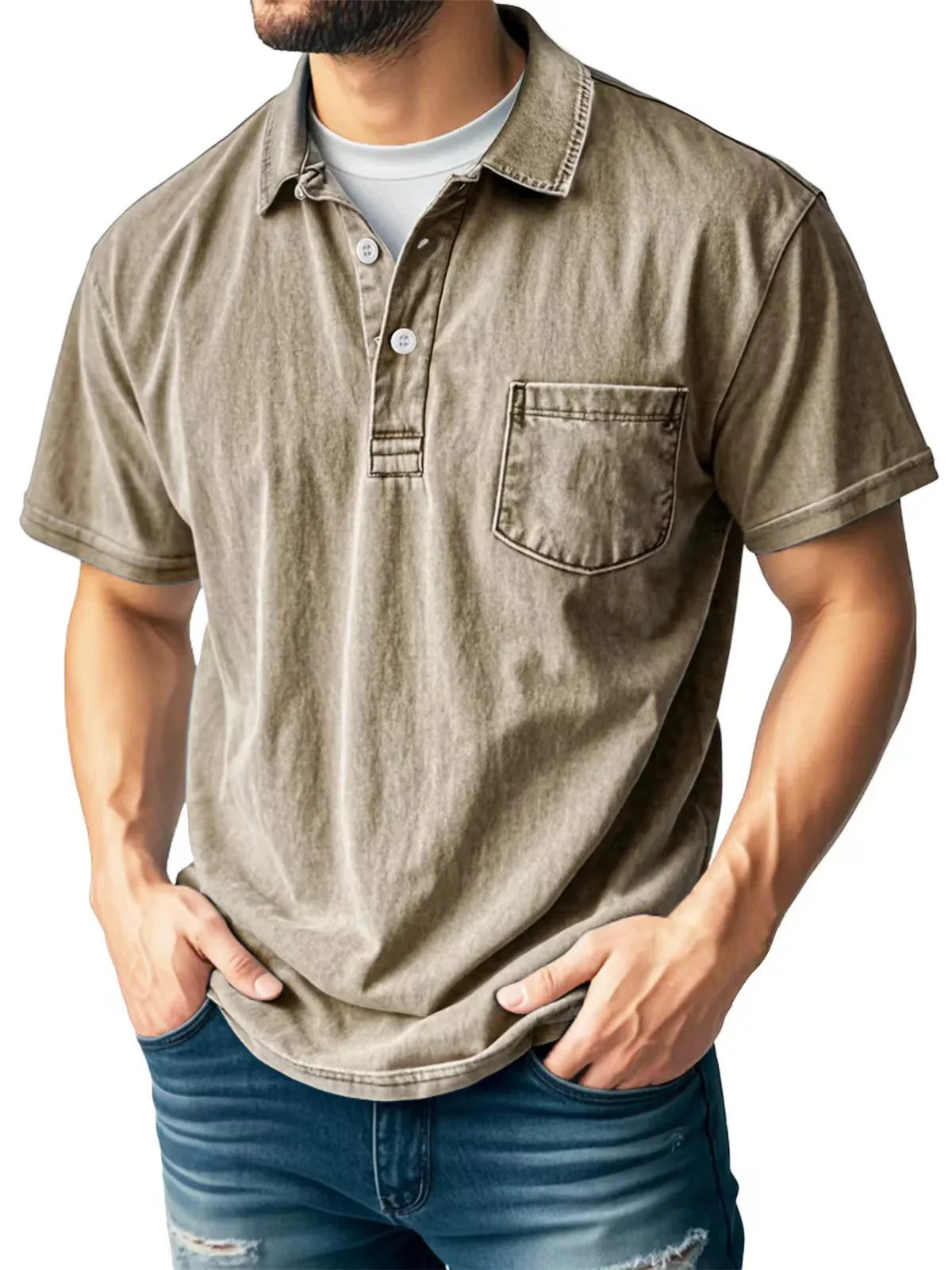 Men's polo shirt – Relaxed Fit – Breathable Material – Short Sleeves – Chest Pocket - Image 5