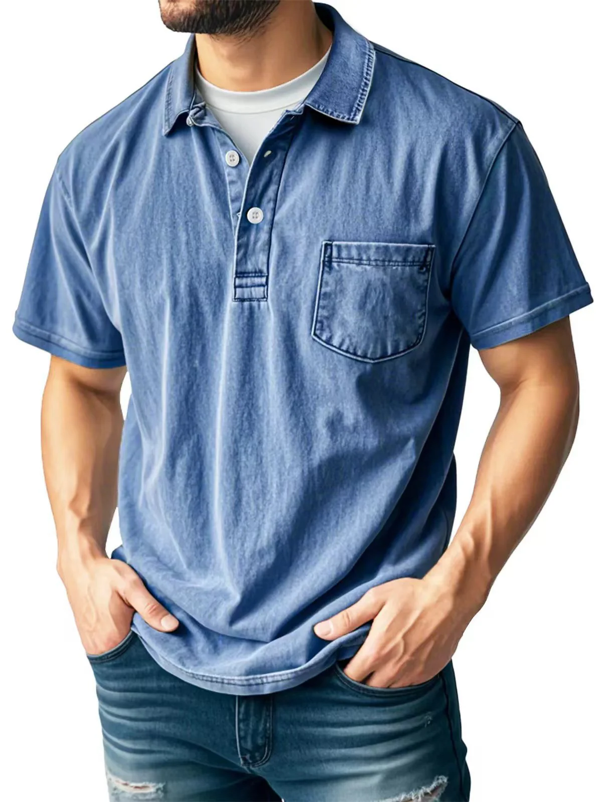 Men's polo shirt – Relaxed Fit – Breathable Material – Short Sleeves – Chest Pocket - Image 6