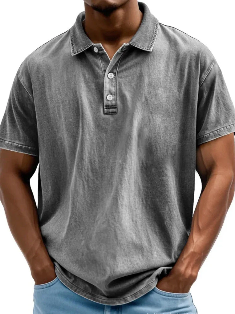 Men's Polo Shirt – Relaxed Fit – Breathable Natural Fiber – Retro Washed Look – Short Sleeve - Image 2