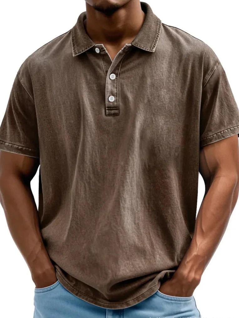 Men's Polo Shirt – Relaxed Fit – Breathable Natural Fiber – Retro Washed Look – Short Sleeve - Image 3