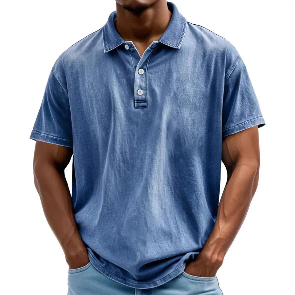 Men's Polo Shirt – Relaxed Fit – Breathable Natural Fiber – Retro Washed Look – Short Sleeve - Image 4