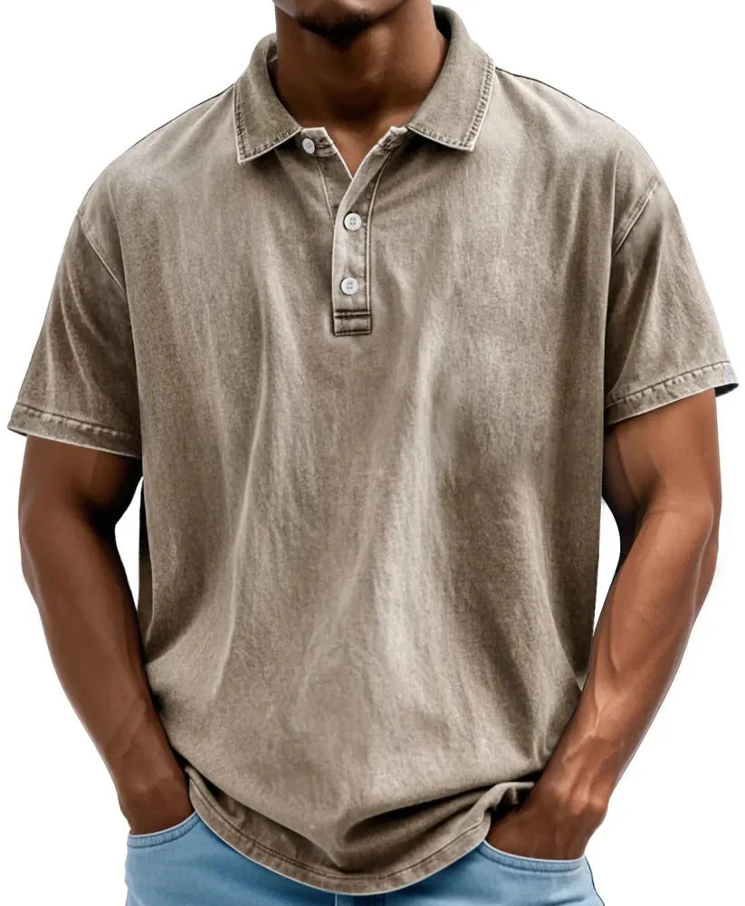 Men's Polo Shirt – Relaxed Fit – Breathable Natural Fiber – Retro Washed Look – Short Sleeve - Image 5
