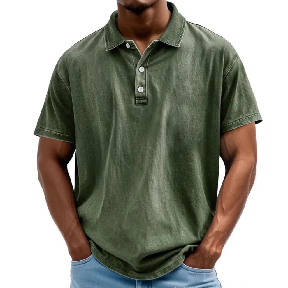 Men's Polo Shirt – Relaxed Fit – Breathable Natural Fiber – Retro Washed Look – Short Sleeve - Image 6