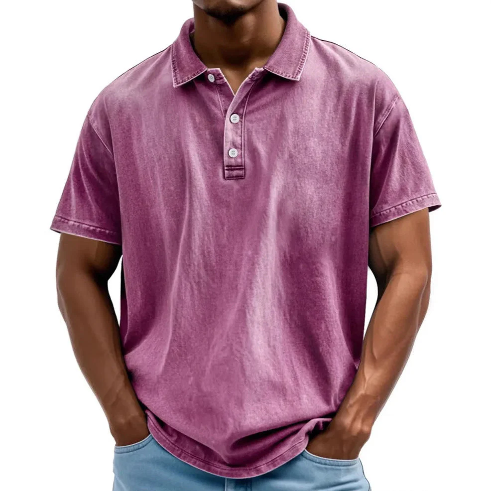Men's Polo Shirt – Relaxed Fit – Breathable Natural Fiber – Retro Washed Look – Short Sleeve - Image 7