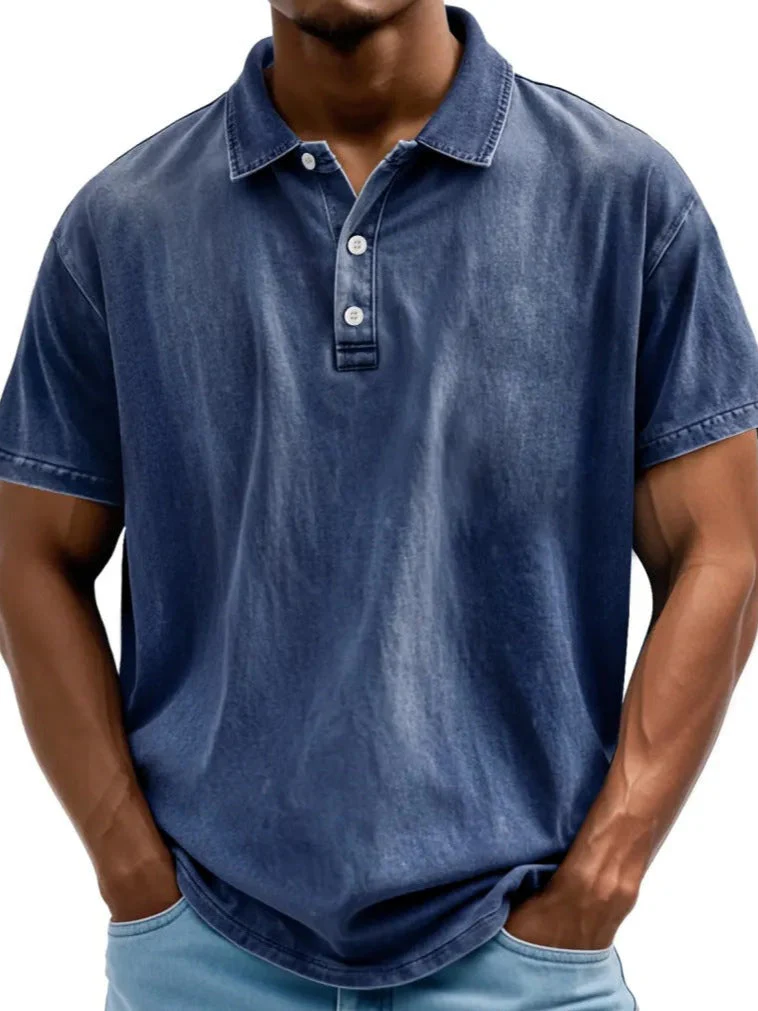 Men's Polo Shirt – Relaxed Fit – Breathable Natural Fiber – Retro Washed Look – Short Sleeve - Image 8