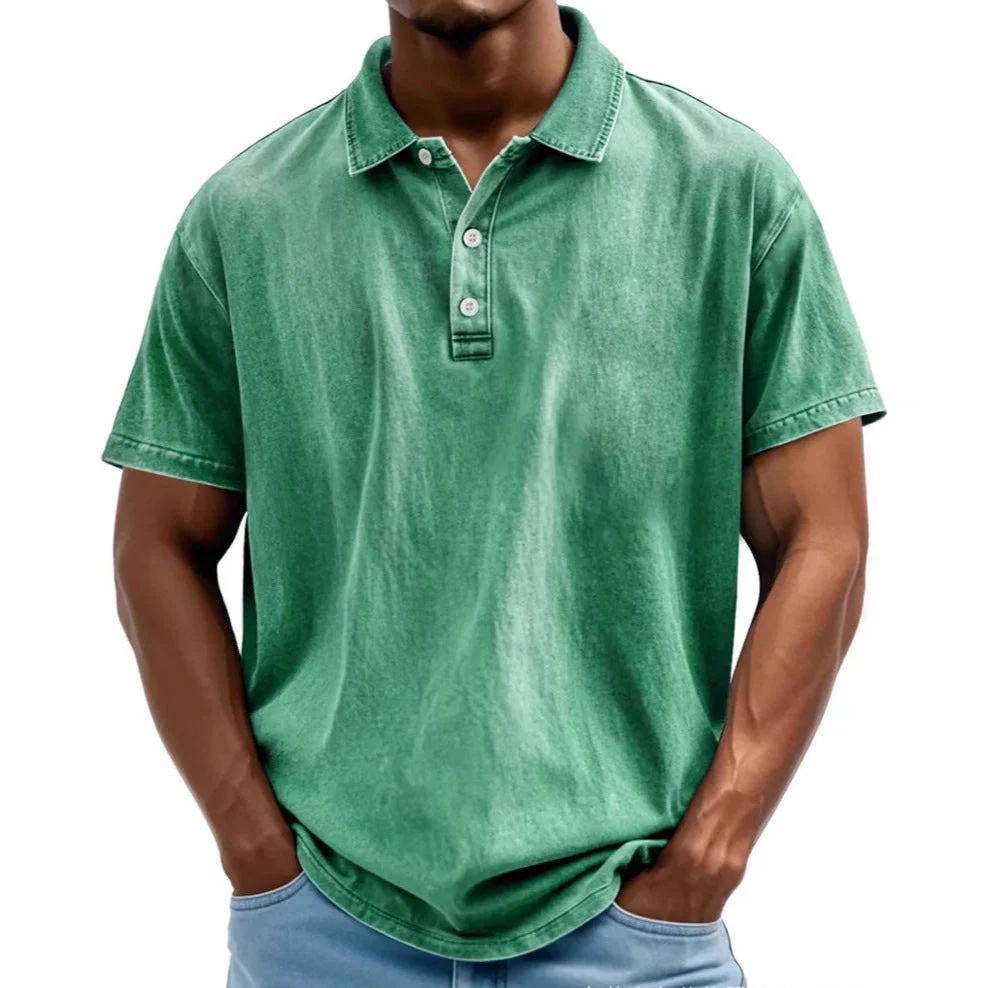 Men's Polo Shirt – Relaxed Fit – Breathable Natural Fiber – Retro Washed Look – Short Sleeve - Image 9