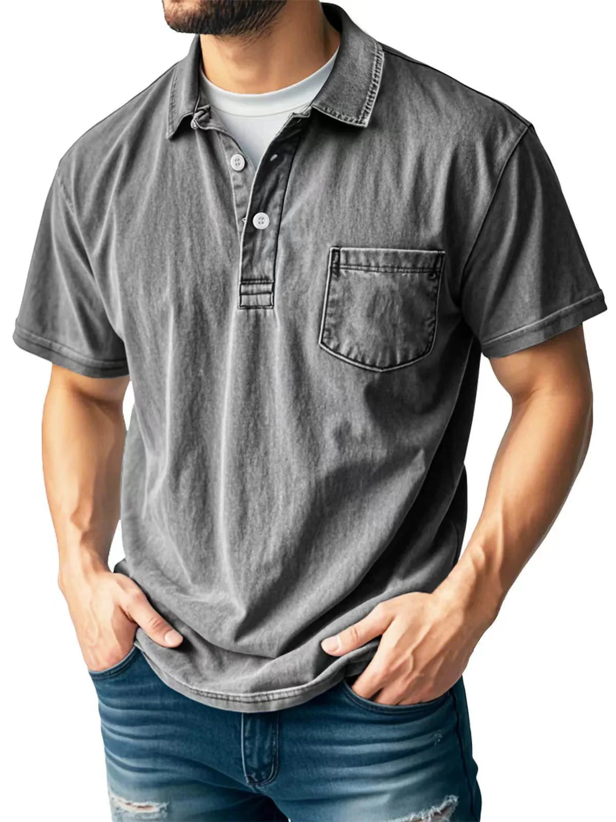 Men's polo shirt – Relaxed fit – Short sleeve – Breathable material – Chest pocket - Image 7