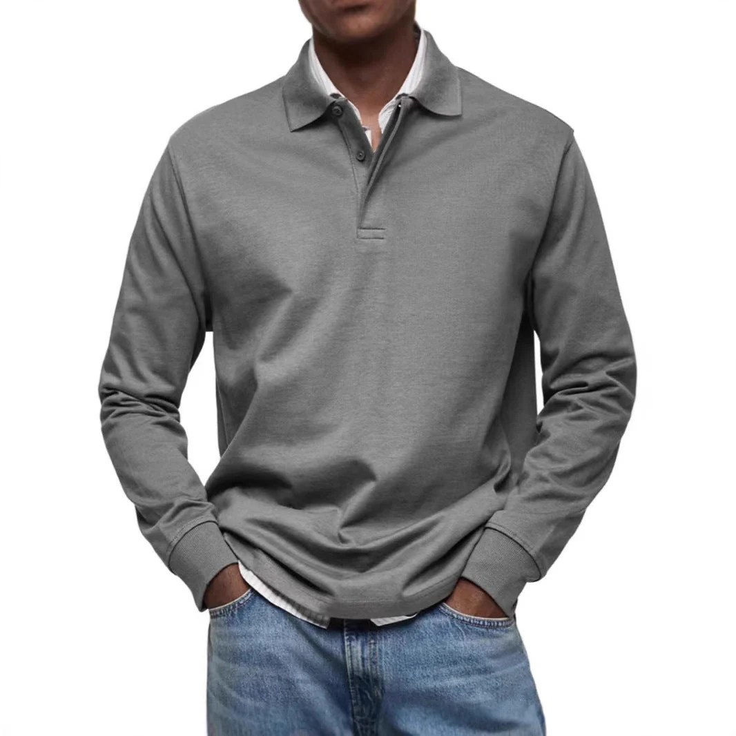 Men's polo shirt – Relaxed fit – Long sleeve – Breathable with natural fibers - Image 2