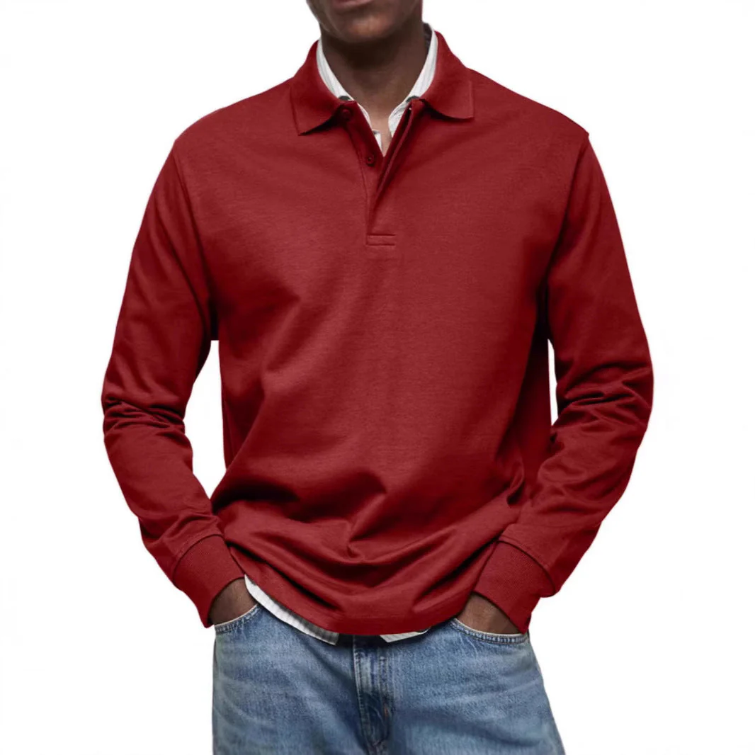 Men's polo shirt – Relaxed fit – Long sleeve – Breathable with natural fibers - Image 3
