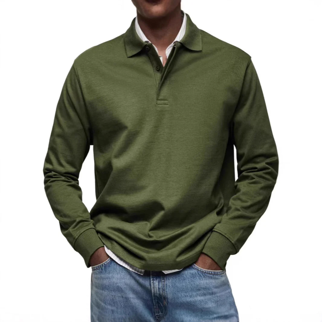 Men's polo shirt – Relaxed fit – Long sleeve – Breathable with natural fibers - Image 4