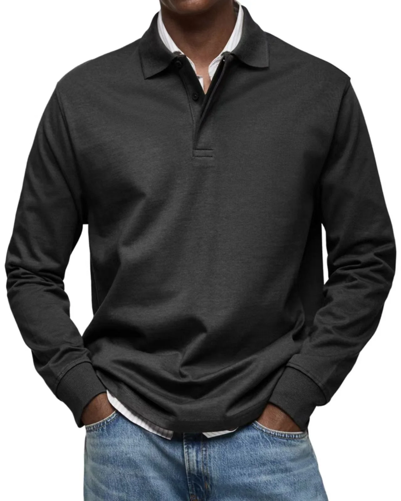 Men's polo shirt – Relaxed fit – Long sleeve – Breathable with natural fibers - Image 6
