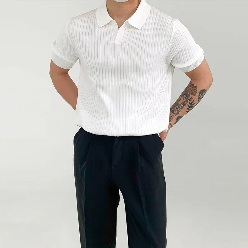 Men's Polo Shirt – Ribbed – Standard Fit – Short Sleeve – Soft Stretch Knit - Image 2