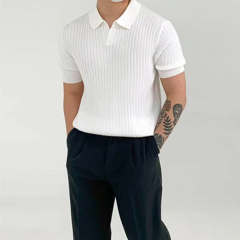 Men's Polo Shirt – Ribbed – Standard Fit – Short Sleeve – Soft Stretch Knit - Image 3