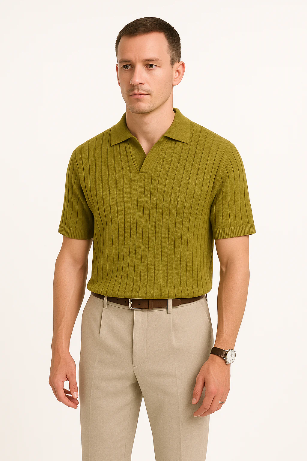 Men's Polo Shirt – Ribbed – Standard Fit – Short Sleeve – Soft Stretch Knit - Image 7