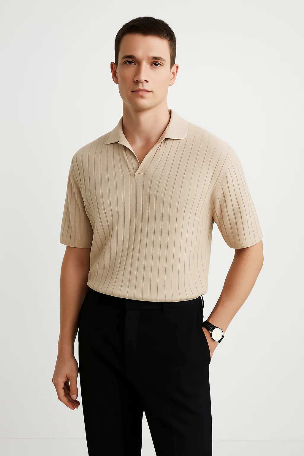 Men's Polo Shirt – Ribbed – Standard Fit – Short Sleeve – Soft Stretch Knit - Image 8
