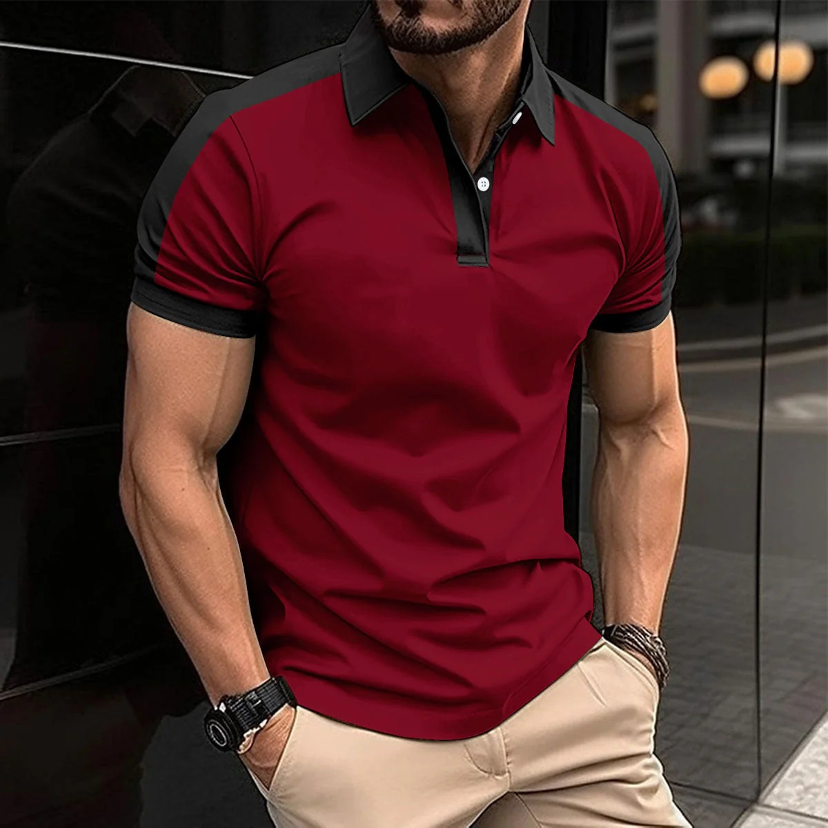Men's Polo Shirt – Slim Fit – Breathable Comfort – Contrast Collar and Sleeve Cuffs - Image 2