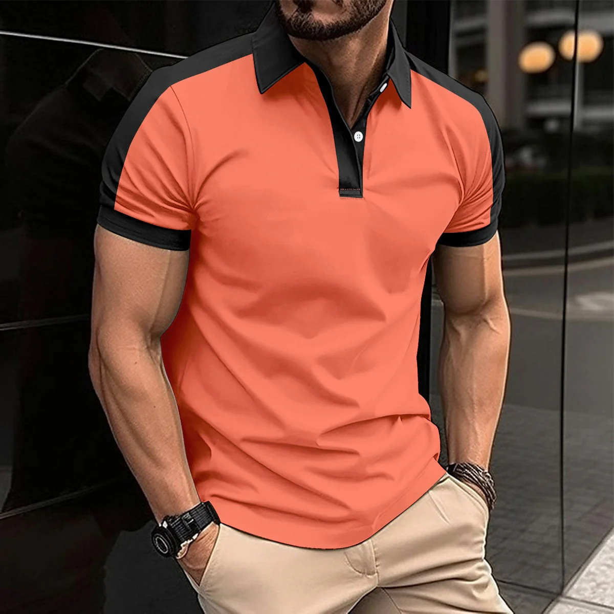 Men's Polo Shirt – Slim Fit – Breathable Comfort – Contrast Collar and Sleeve Cuffs - Image 3