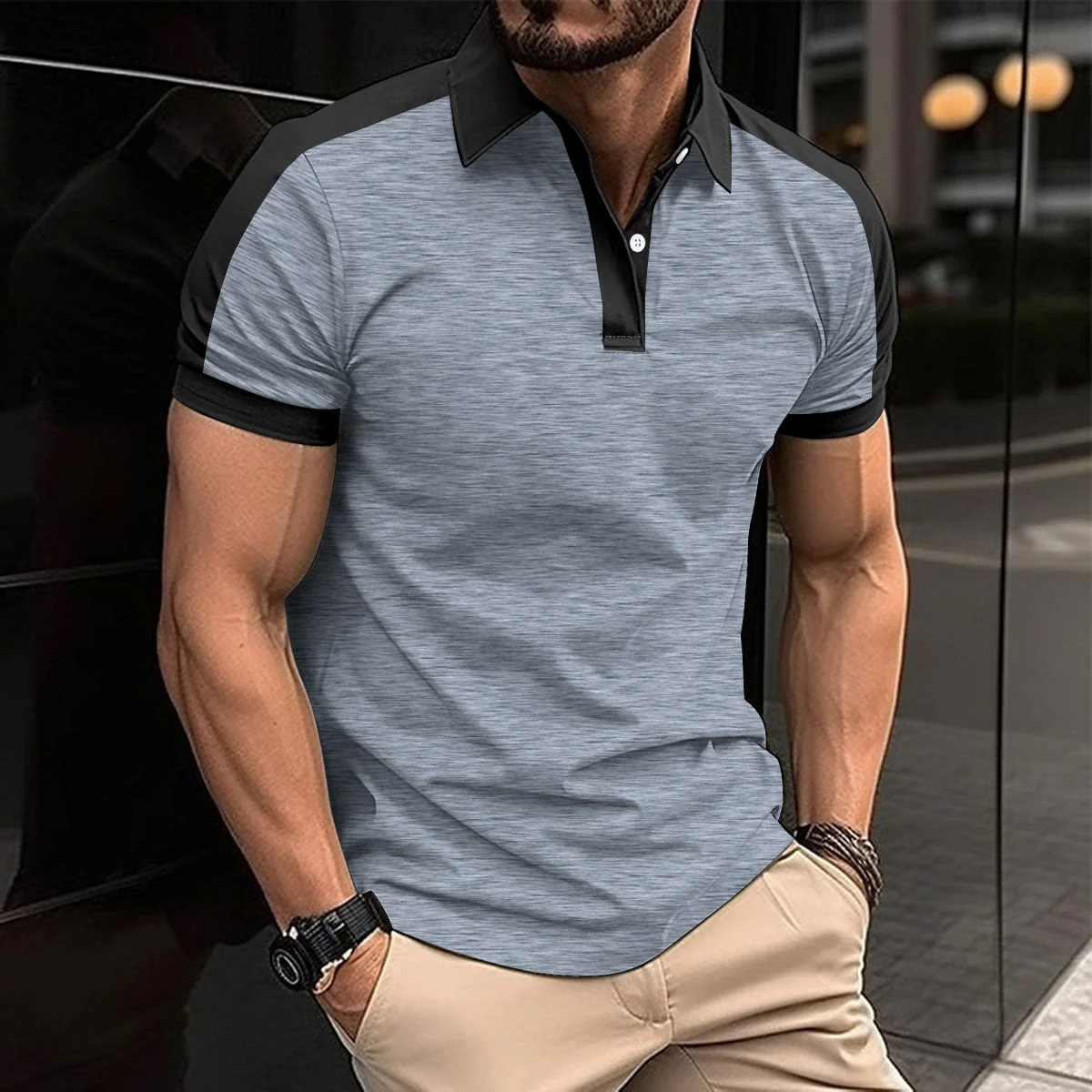 Men's Polo Shirt – Slim Fit – Breathable Comfort – Contrast Collar and Sleeve Cuffs - Image 4