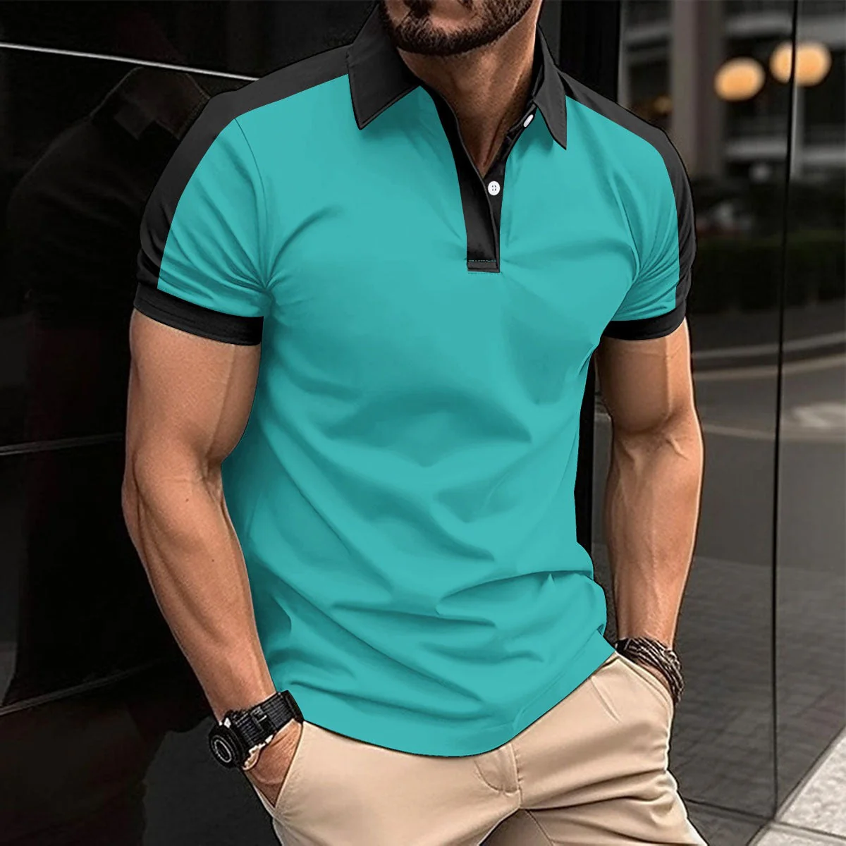 Men's Polo Shirt – Slim Fit – Breathable Comfort – Contrast Collar and Sleeve Cuffs - Image 7