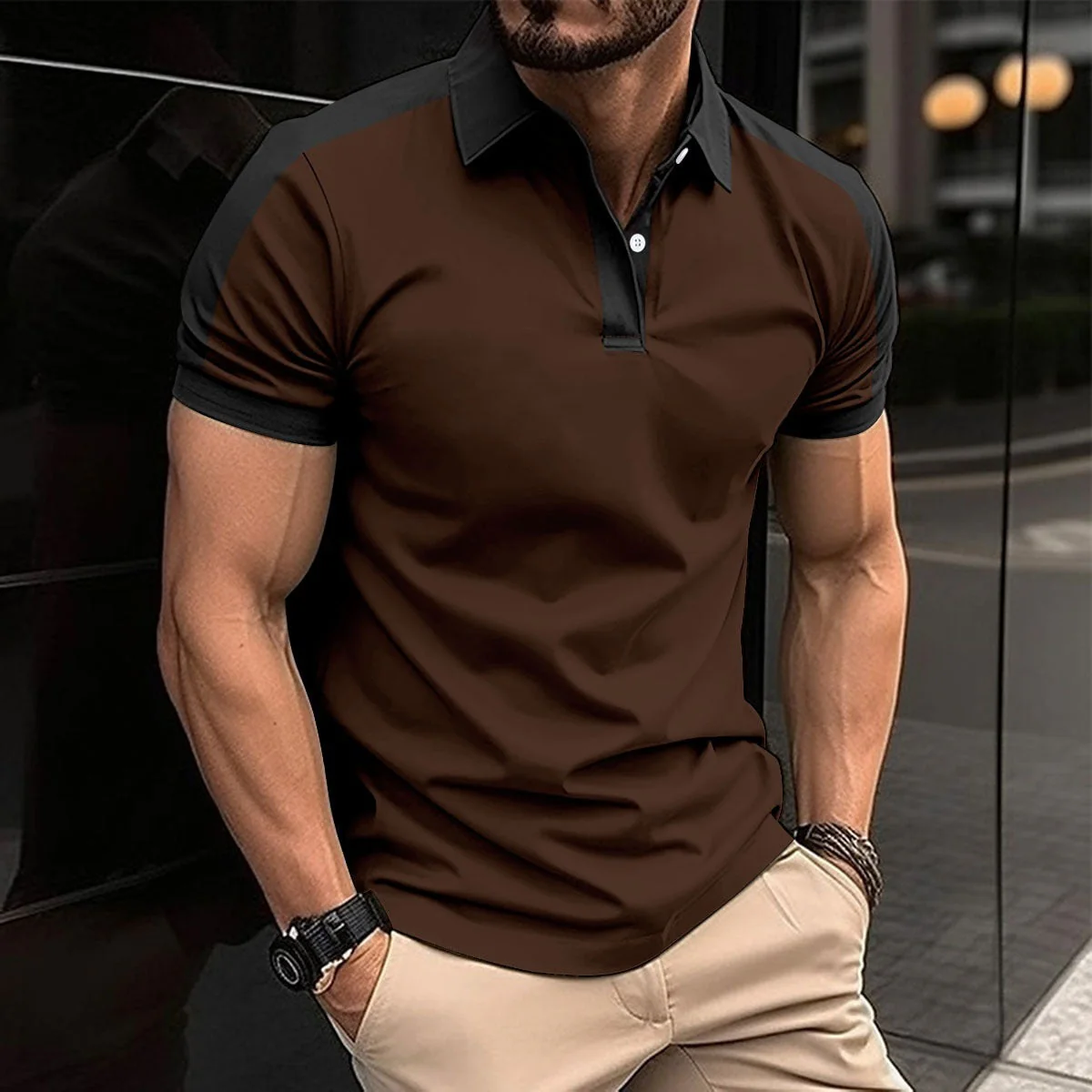 Men's Polo Shirt – Slim Fit – Breathable Comfort – Contrast Collar and Sleeve Cuffs - Image 8