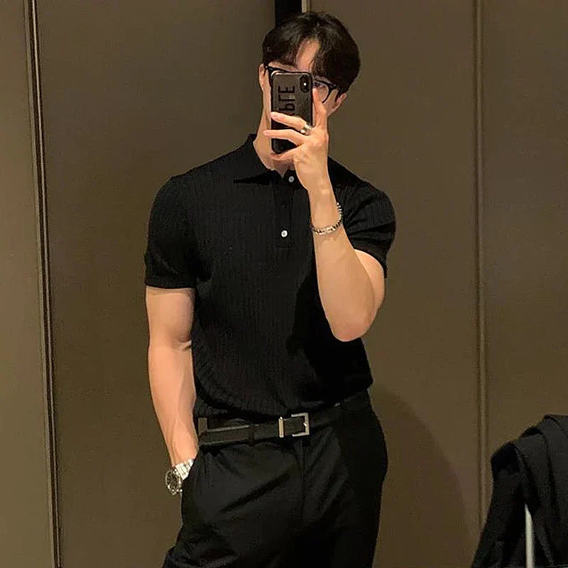 Men's Polo Shirt – Slim Fit – Ribbed Fabric – Short Sleeve – Breathable and Stylish - Image 6