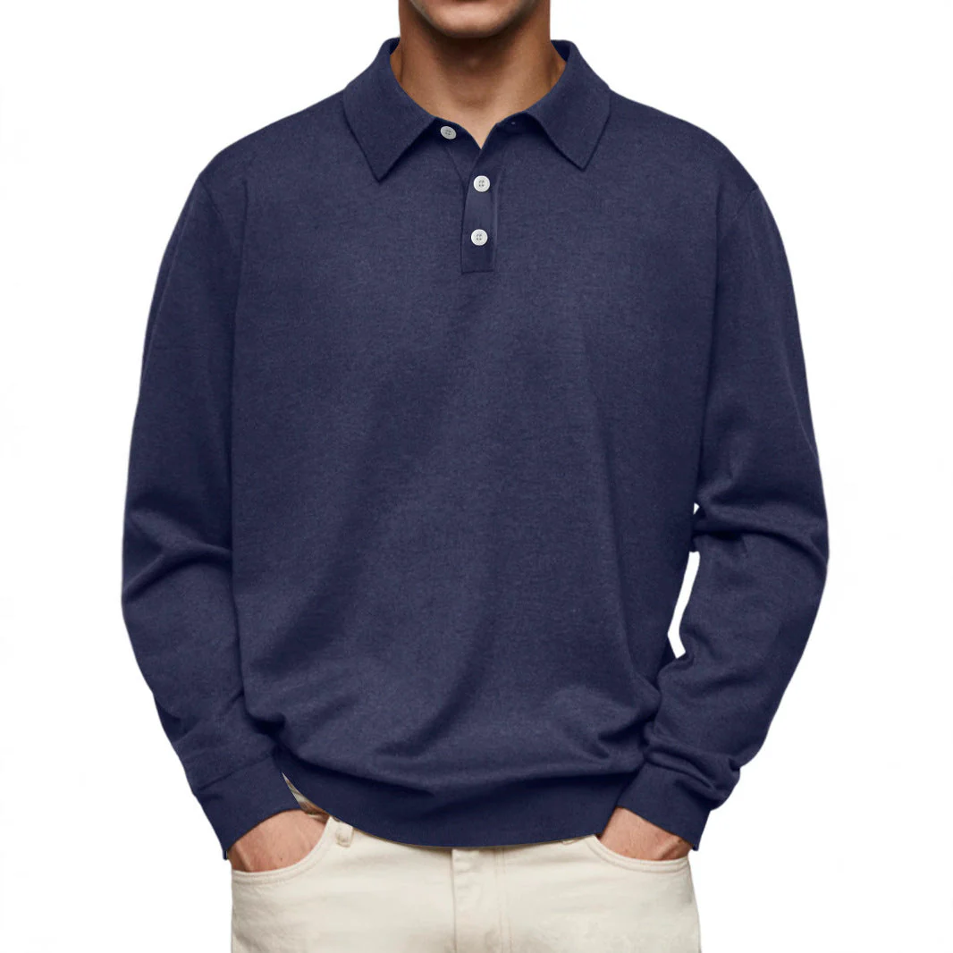Men's Polo Shirt – Soft Knit – Relaxed Fit – Long Sleeve Casual Style - Image 3