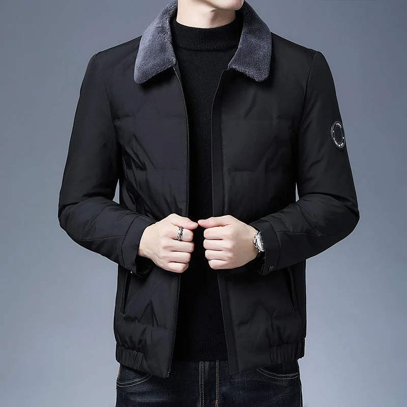 Men's Puffer Jacket – Slim Fit – Detachable Fur Collar – Water-Repellent – Lined - Image 2