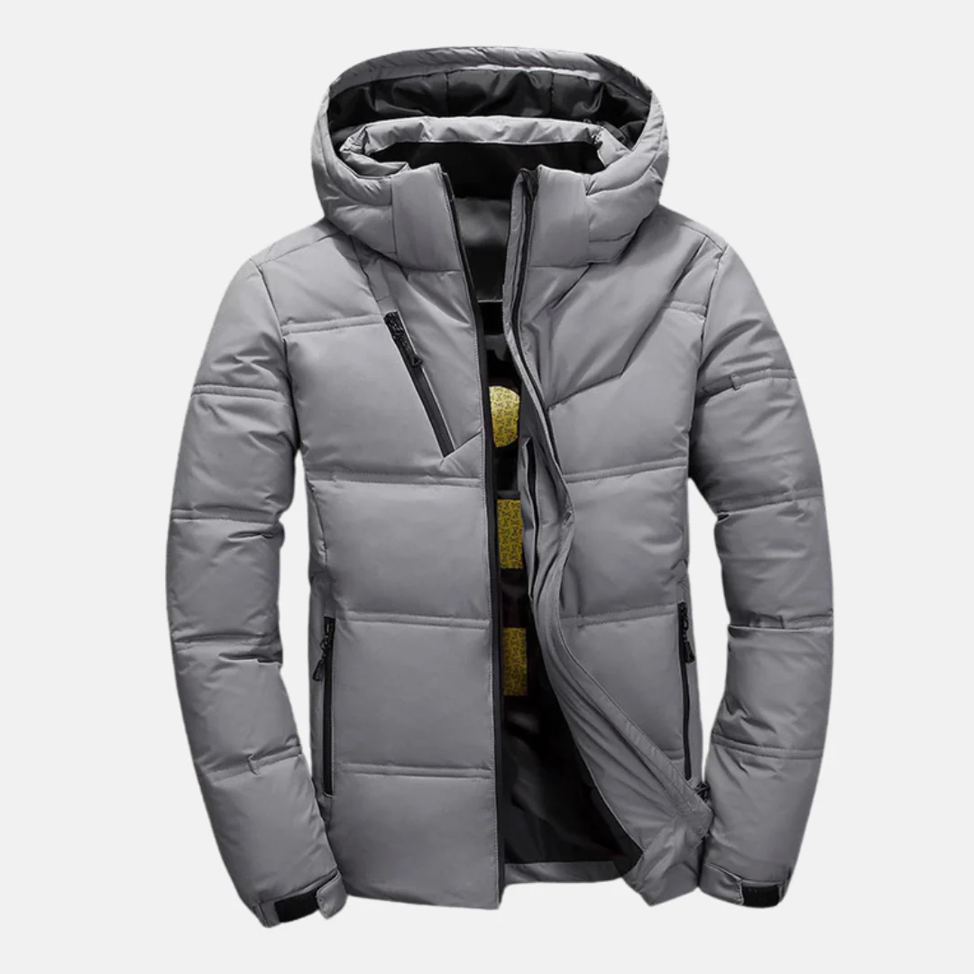 Men's Puffer Jacket – Quilted Design – Hood – Adjustable Cuffs – Zip Pockets - Image 3